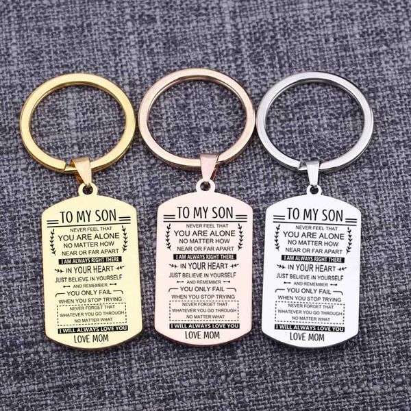 

to my son family keepsake dog tag jewelry pendant key holder bag charm keychain key tag child gifts keyring inscription, Silver