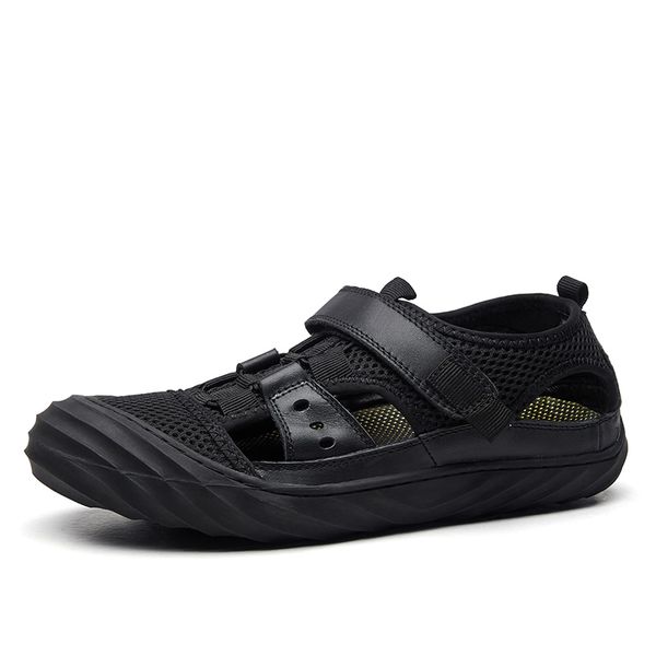 

summer mens sandals genuine leather roman beach sandals men casual shoes breathable comfortable men shoes size 38-44, Black