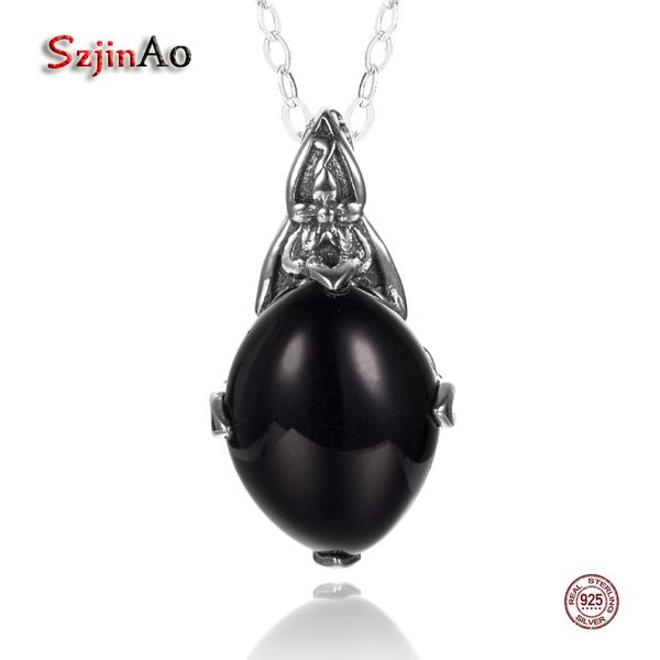 

szjinao real 925 стерлингового серебра корабля якорь подвеска звезда черный агат ожерелье подарка ювелирных изделий способа для женщин оптом, Silver