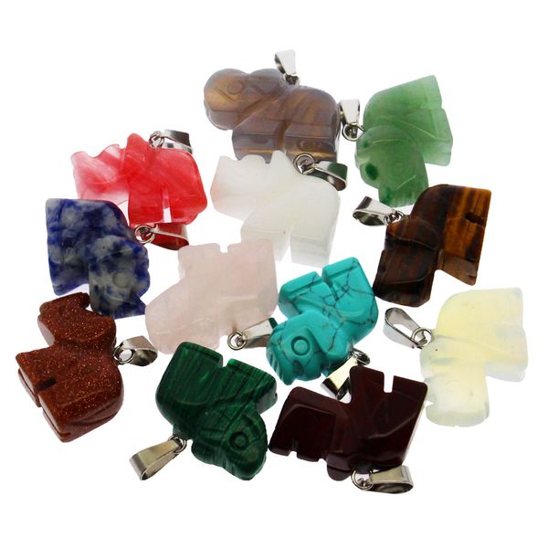 Conjunto de colgante de piedras preciosas naturales de moda 12 colgante de ágata con forma de rinoceronte de colores mezclados al por mayor