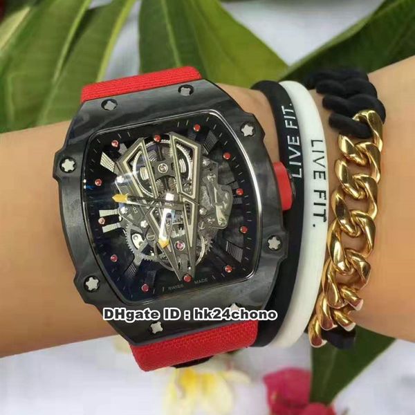 

new watches rm27-03 rafael nadal qtpt black carbon fiber case miyota autoamtic mens watch skeleton dila fabric strap gents wristwatches, Slivery;brown