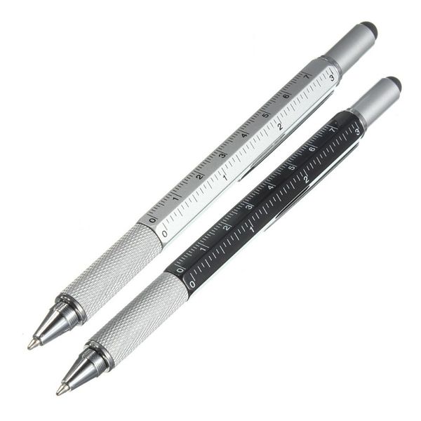 

multifunction 6 in 1 sliver tool pen set ballpoint with ruler level gauge stylus and 2 screw drivers useful gadgets business gift for men, Blue;orange