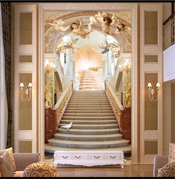 

european wallpaper european 3d hall angel staircase heaven indoor porch background wall decoration mural wallpaper