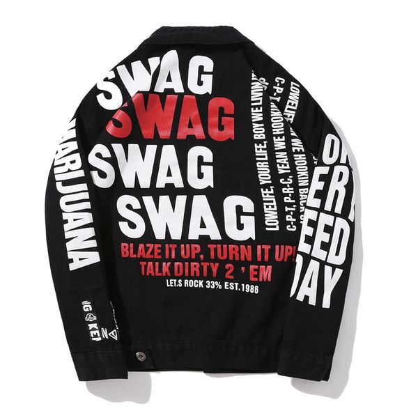 

men's hip hop denim jacket fashion printed jean coat spring autumn swag jacket streetwear for male, Black;brown