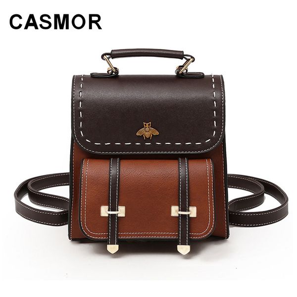 

casmor vintage backpacks women classic old school for girls fashion school bag pu leather college backpack