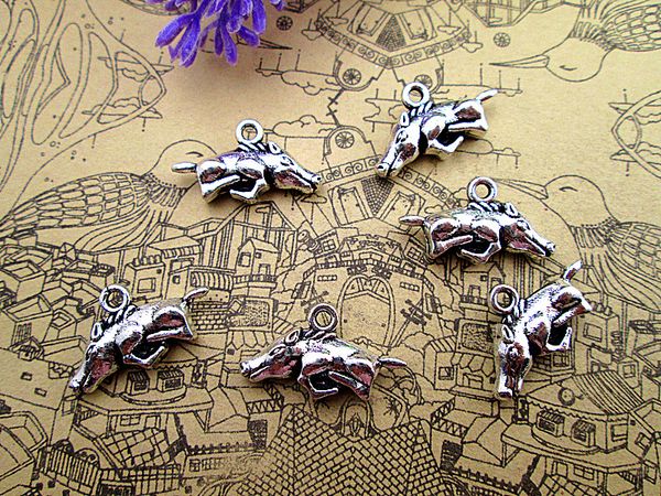 

45pcs- wild boar charms , antique tibetan silver 2 sided wild boar charms pendants 22x10 mm, Bronze;silver