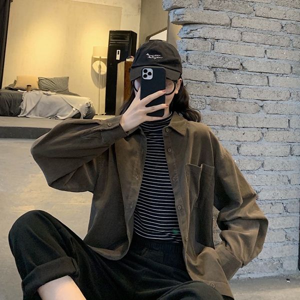 

will fall 2019 new pure color corduroy shirt jacket, White