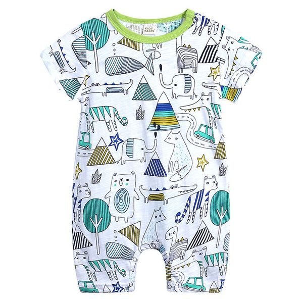 

new cartoon baby printed summer cotton romper boy girls 0-24 months kids clothes knitted cartoon short-sleeved jumpsuit outfits, Blue