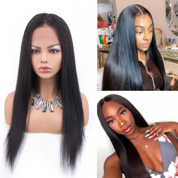 

13x4 lace front wig natural colored straight brazilian lace front human hair wig pre plucked baby hair remy for black women, Black;brown