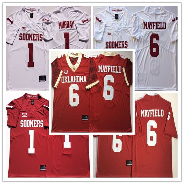 

ncaa mens oklahoma sooners white red jerseys #1 kyler murray #6 baker mayfield football jerseys good quality, Black
