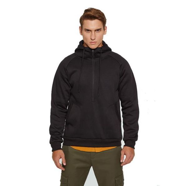 

casual mens конструктора толстовки мода тонкий сплошной цвет с длинным рукавом молния шеи с капюшоном толстовки новое прибытие мужская одежд, Black