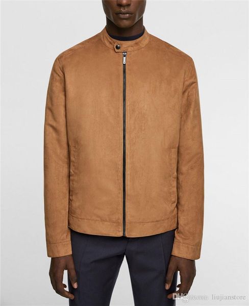 

весна осень mens конструктора куртки мужская мода solid верхняя одежда повседневная стенд воротник пальто с молнией, Black;brown