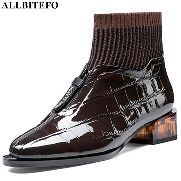 

allbitefo genuine leather women boots fashion lattice comfortable autumn winter pure color ankle boots round toe, Black