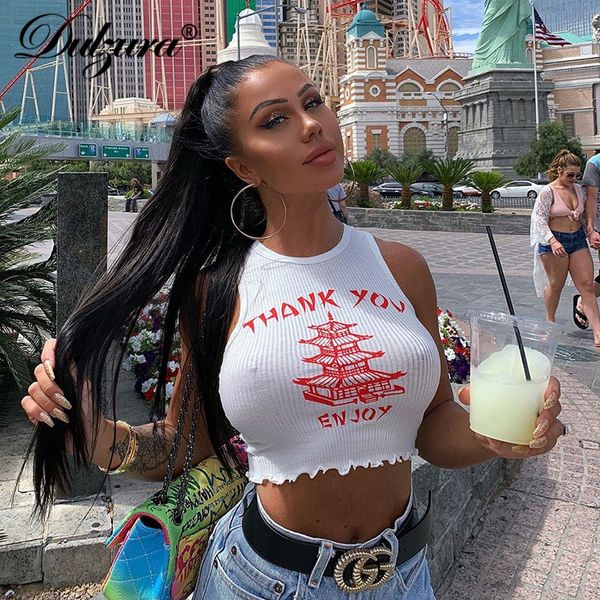 

dulzura 2020 summer women crop tank letter print streetwear ruffles cute party white festival clothes