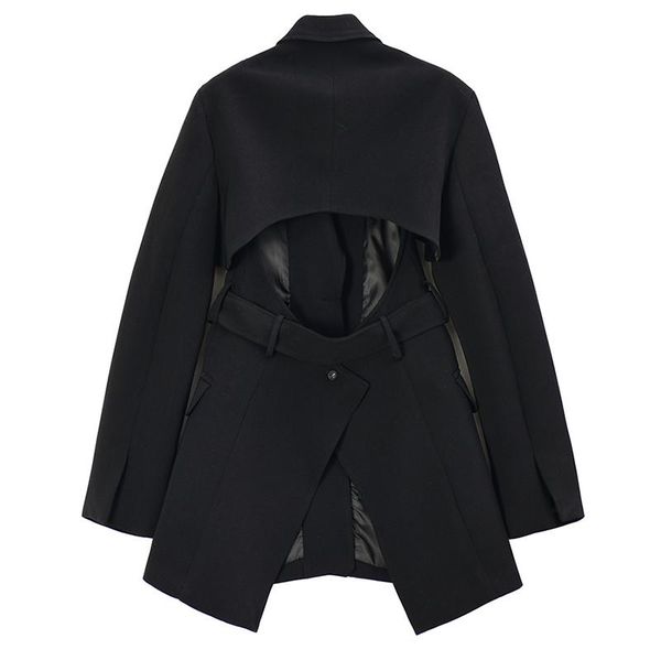 

china women black asymmetrical hollow out blazer new lapel long sleeve loose fit jacket fashion tide spring autumn 2020 1r742, White;black