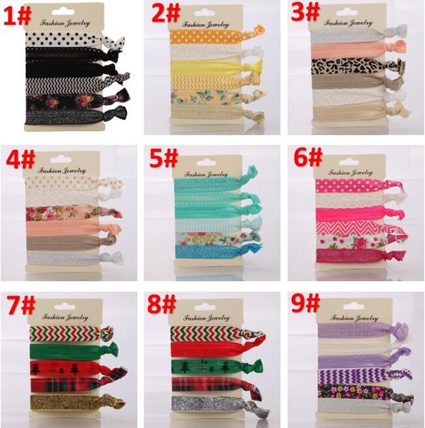 

6pcs/lot colorful elastic rope hairband  designs dots striped floral america flag christmas tree handband women fashion hair ties a0014, Pink