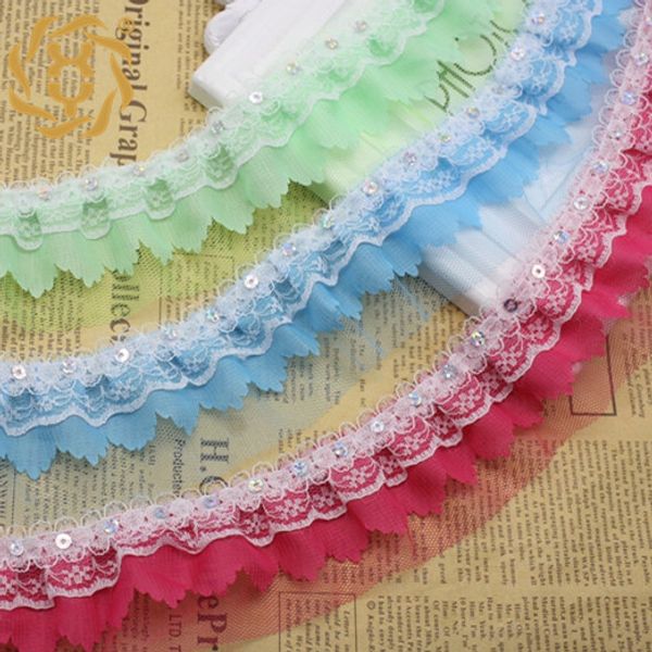 

5cm wide ruffle lace trim ribbon pleated tape dress accessories children's clothing fold lace neckline decorative lace, Black