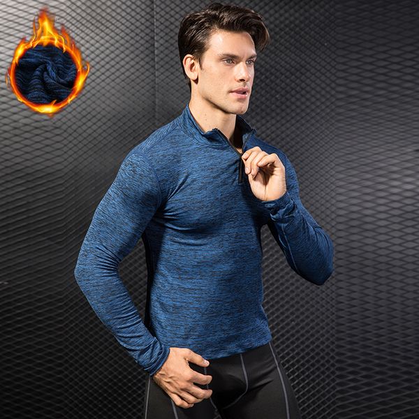 

winter thermal long sleeve running t shirt men football jersey sport shirt men's sportswear quick dry men's t-shirts rashgard, Black;blue