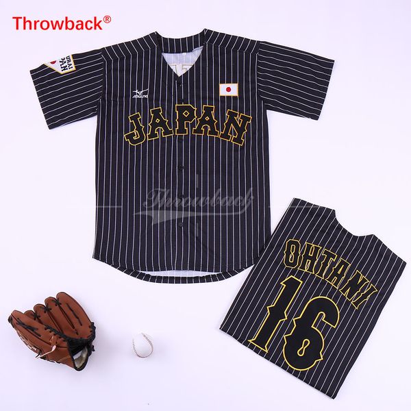 

Shohei Ohtani Japan Jersey 16 Japanese Baseball WBC Jerseys Whote Black Pinstripe Adult Size S-3XL