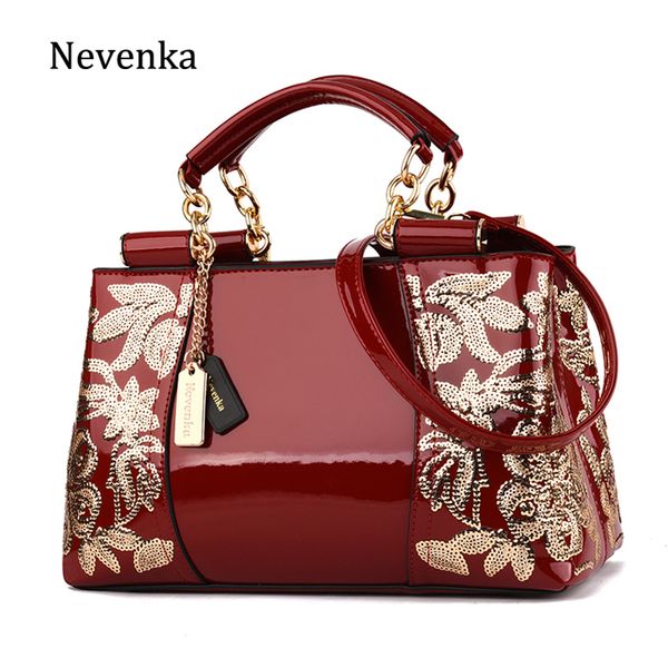 

nevenka women luxury embroidery handbag designer patent leather vintage flowers ladies crossbody bag bolsa fashion