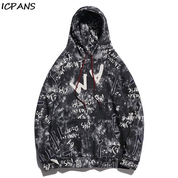 

icpans mens hoodies sweatshirts print letter cotton oversized japan style hooded man hip hop streetwear 2019 autumn, Black