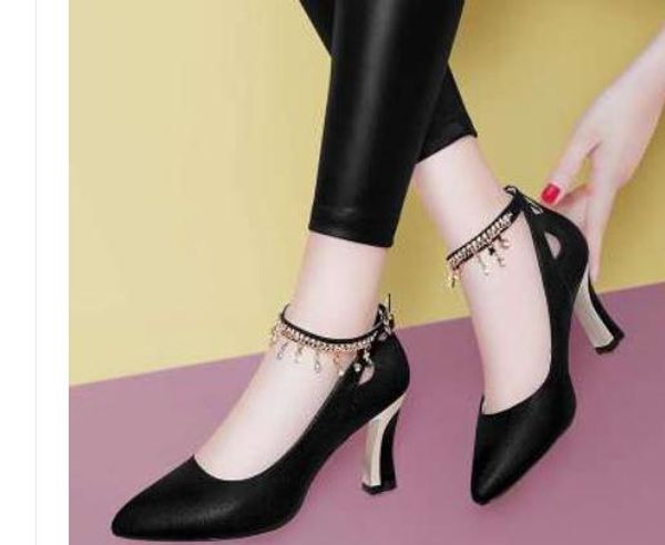 

women's shoes in spring and autumn high fine heel pointed end@4075, Black