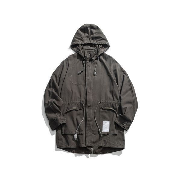 

tang mu cool 19 autumn new style mid-length trench coat men's japanese-style popular brand loose-fit hooded workwear ins coat me, Tan;black