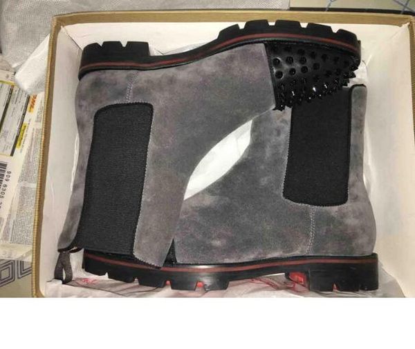 

роскошные мужские сапоги красное дно дизайн мужчины ботильоны на низком каблуке натуральная кожа замша с заклепками дыни шипы плоские коротк, Black