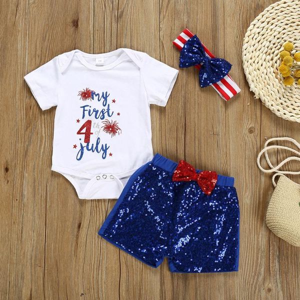 

girls clothes set toddler baby 4th of july blue and white patriotic sequins shorts outfits independence day girls clothing