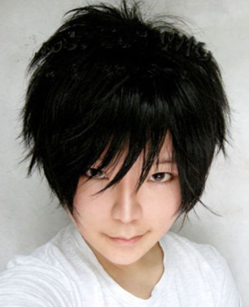 Handsome Men Short Black Straight Boys Orihara Izaya Anime Kanekalon Heat Resistant Cosplay Party Hair Full Wig Wigs Equal Wig Front Wig From