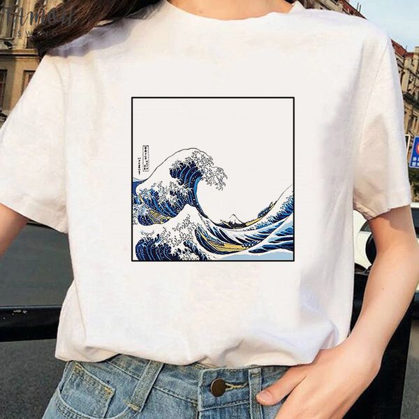 

2020 the great wave of aesthetic t shirt women tumblr 90s and so it is ocean graphic tee cute summer t, White