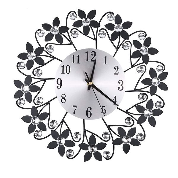 

wrought iron wall clock diamond fashion quartz wall watch bedroom silent metal clocks living room decor j50