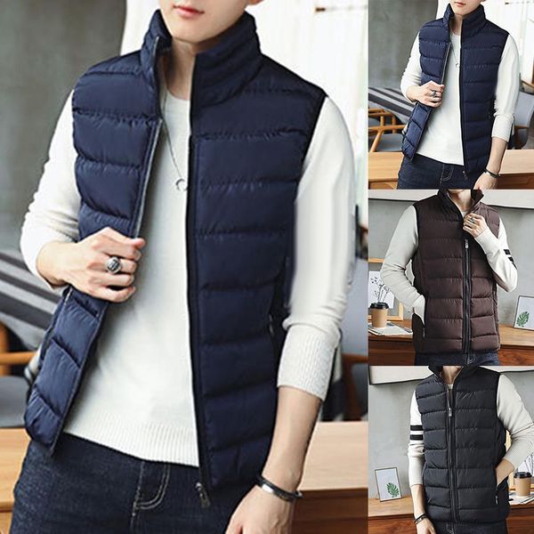 

casual vest men winter plaid stand collar cotton vest plus size zipper pockets warm waistcoat male veste hommes fashion, Black;white