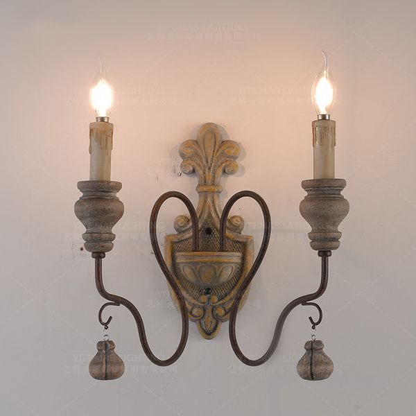 

american country vintage wall lamps bedroom living room wood mirror light aisle iron corridor wall sconce