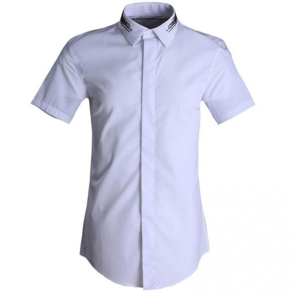 

men's casual shirts shirt men luxury bead embroidery collar short sleeve white fashion slim fit mens dress plus size 4xl, White;black