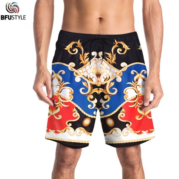 

gold flower sculpture 3d men shorts cool summer men elastic waist beach shorts male fitness quick dry swimwear board eur, White;black