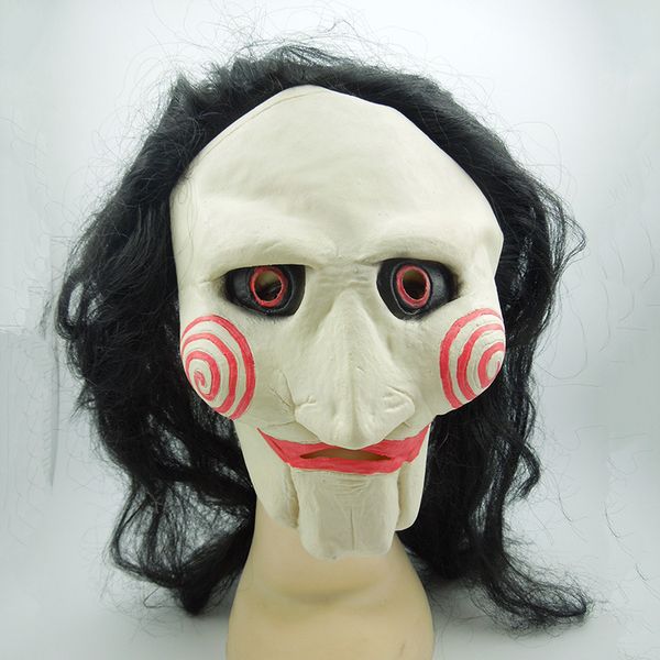 

movie saw chainsaw massacre jigsaw puppet latex mask with long and short wigs creepy scary cosplay masks halloween party props