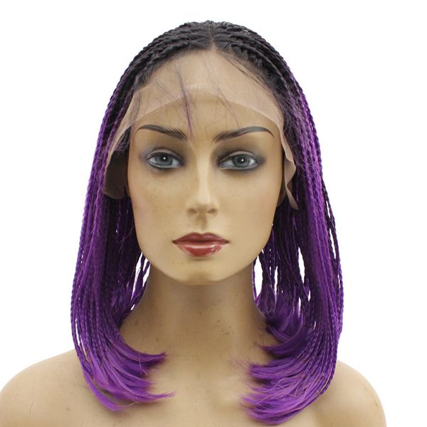 Ombre Red Purple Braided Synthetic Lace Front Wigs With Baby Hair