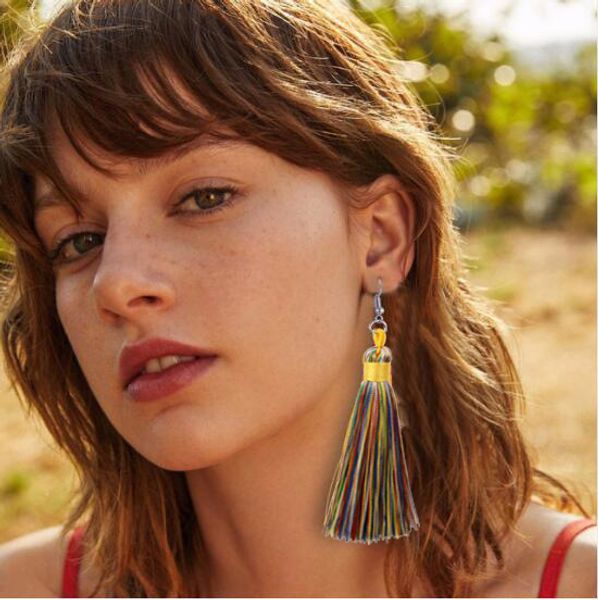 

long tassel bohemian multicolor earrings, ear cuff europe and the united states exaggerated big tassels accessories, Silver