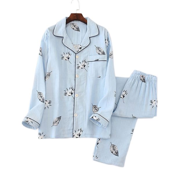 

spring korea fresh pajama sets men pijama hombre 100% gauze cotton casual male long sleeve cozy fashion pyjamas men, Black;brown