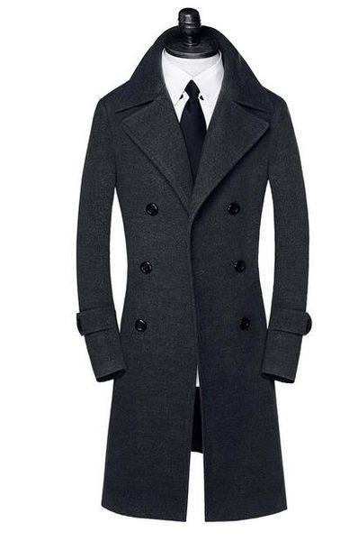 

autumn double-breasted wool coat mens trench coats slim fashion casual coat men overcoat jaqueta masculina plus size s - 9xl, Black