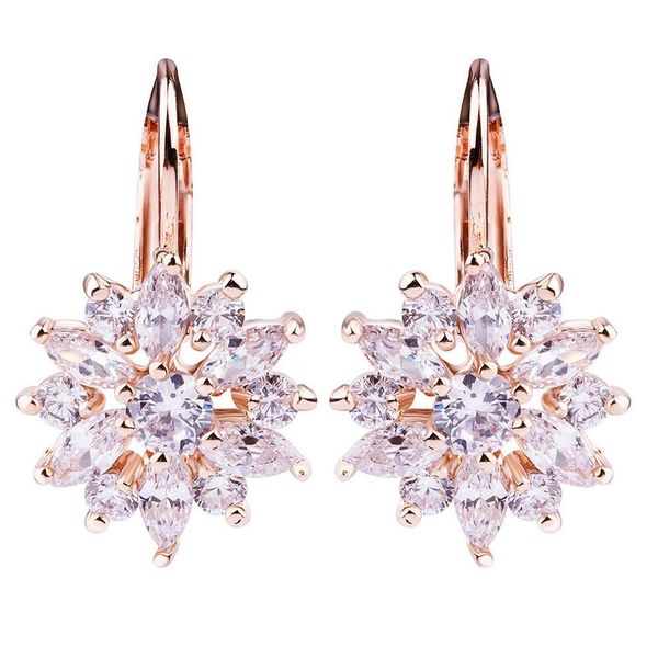 

champagne gold flower earrings zircon earrings gift female ear jewelry, Golden;silver
