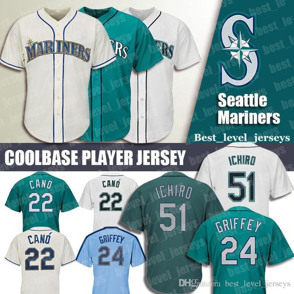 

51 Ichiro Suzuki 24 Ken Griffey Jr Jersey Mariners Jersey 22 Robinson Cano Jersey Seattle jerseys Coolbase