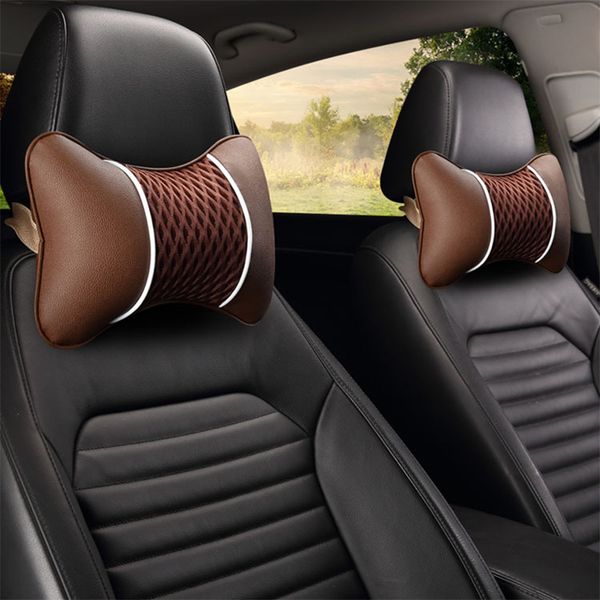 

2pcs pu leather car neck pillow ice silk pillows neck rest seat headrest for most cars filled fiber universal car pillow