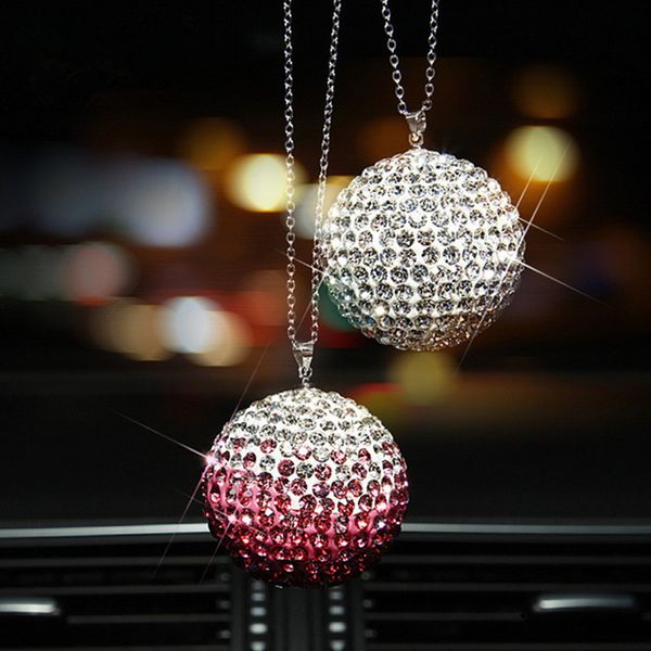 

car rear view mirror charm crystal bling ball hanging ornament rhinestone interior rearview mirror decor accessories gift