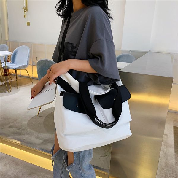 

2019 new tide large capacity canvas bag double pocket joker hand bill of lading shoulder messenger bag tote