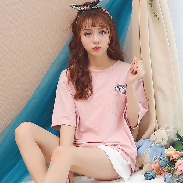 

2018 fashion women pajamas cute cartoon print sleepwear two pieces set short sleeve +shorts casual pajama sets pyjamas women, Blue;gray