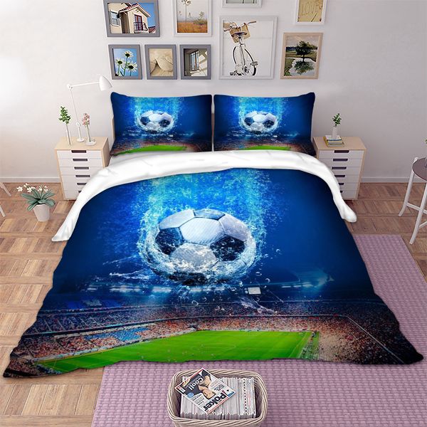

3 pieces american and european style football print bedding set one duvet cover and two pillow covers six sizes bed covers home textiles