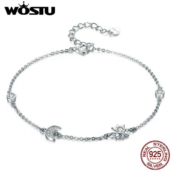 

wostu 2019 новая мода 100% 925 sterling silver sun moon link chain браслет для женщин s925 серебряные цепи ювелирных подарков cqb081