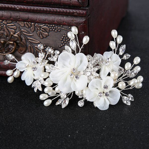 

handmade floral hair pins tiaras pearl rhinestone crystal hair jewelry hairgrips clip bridal wedding headpiece accessories, Golden;white
